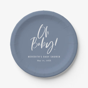 Assiettes En Carton Baby Shower Genre Neutre Calligraphie Simple Bleu