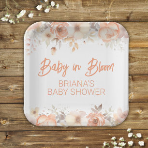 Assiettes En Carton Baby shower genre neutre fleurs de pêcher