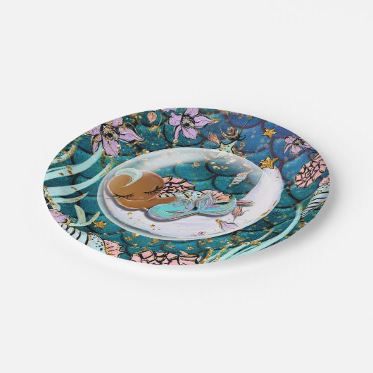 Assiettes En Carton Baby shower Glam Dark Mermaid Gold Parties scintil (Angle)