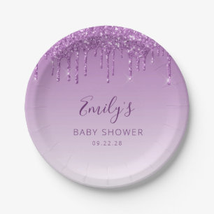 Assiettes En Carton Baby Shower Glitter Violet Dégradé