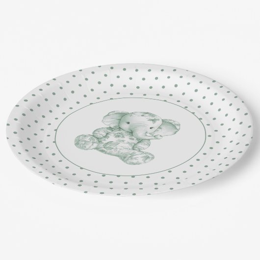 Assiettes En Carton Baby shower Green Elephant Polkadot (Angle)
