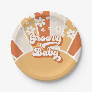 Assiettes En Carton Baby Shower Groovy Bébé Rétro Soleil Hippie
