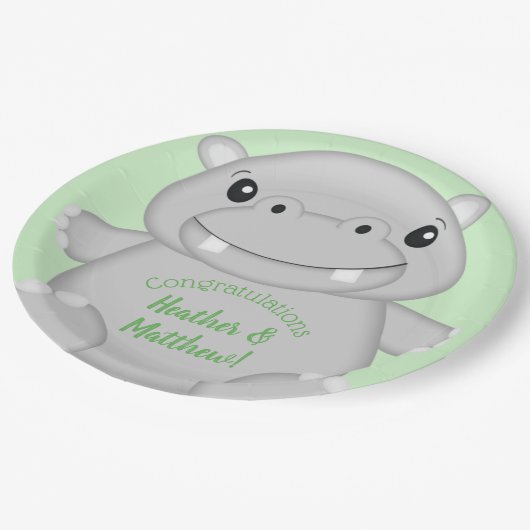 Assiettes En Carton Baby shower Hippo (Angle)