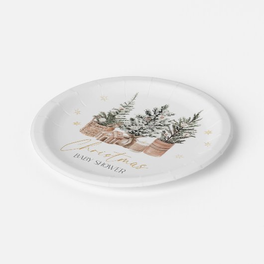 Assiettes En Carton Baby shower hiver Rustique de Noël Arbres (Angle)