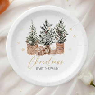 Assiettes En Carton Baby shower hiver Rustique de Noël Arbres