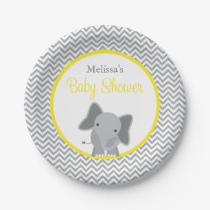 Assiettes En Carton Baby shower jaune de l'éléphant mou Chevron
