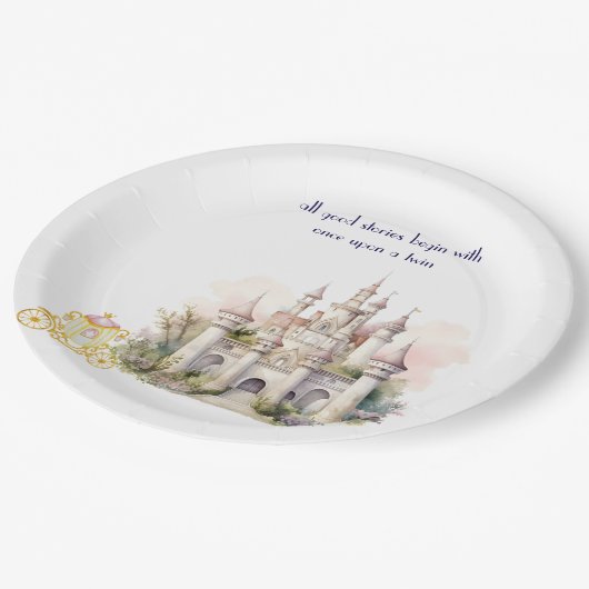 Assiettes En Carton Baby shower jumeau Castle et Carriage (Angle)