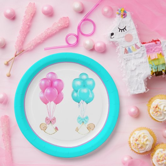 Assiettes En Carton Baby shower jumeaux (Fête)