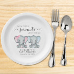 Assiettes En Carton Baby shower Jumeaux Jeune Fille Eléphante<br><div class="desc">Plaques en papier mignonnes pour votre baby shower jumeaux fille et garçon avec "Two Sweet Little Peanuts Are On Their Way" écrit dans une typographie grise amusante et un script élégant avec des swashes et des aquarelles roses et bleues d'éléphants jumeaux. Personnalisez le nom et la date de la douche...</div>