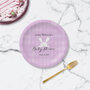 Assiettes En Carton Baby shower lapin blanc Jacquard pourpre