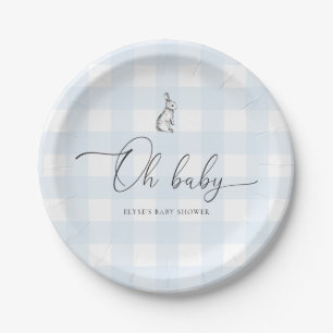 Assiettes En Carton Baby shower lapin En vichy bleu
