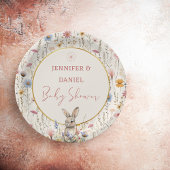 Assiettes En Carton Baby shower lapin Fleur sauvage beige doux