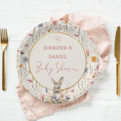 Assiettes En Carton Baby shower lapin Fleur sauvage beige doux