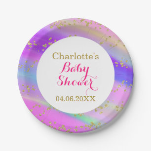 Assiettes En Carton Baby Shower Licorne Coloré Paillettes Dorées Fille
