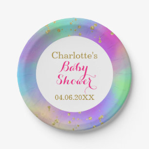 Assiettes En Carton Baby Shower Licorne Coloré Paillettes Dorées Fille