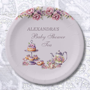 Assiettes En Carton Baby shower Lilac Pink Floral Tea Party