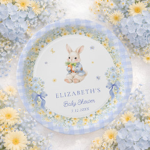 Assiettes En Carton Baby Shower Little Bunny Gingham Boy
