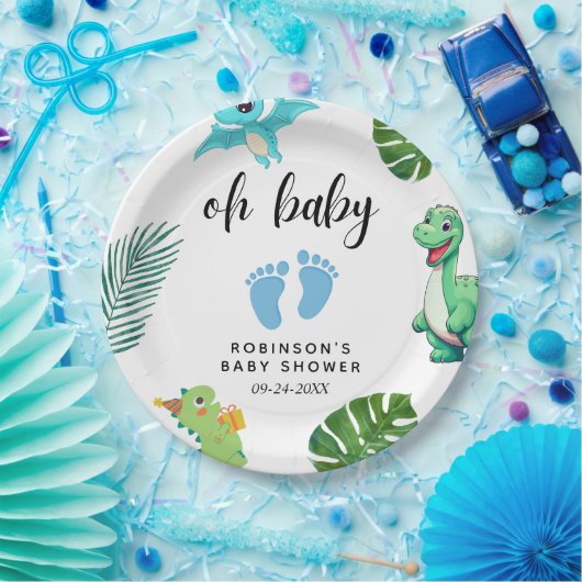 Assiettes En Carton Baby shower Little Dino (Fête)