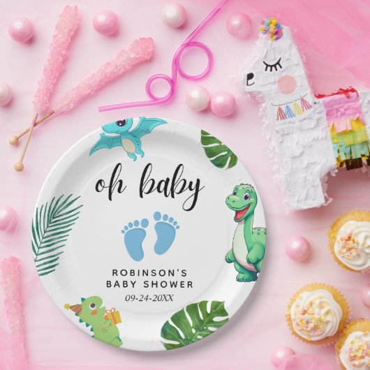 Assiettes En Carton Baby shower Little Dino (Fête)
