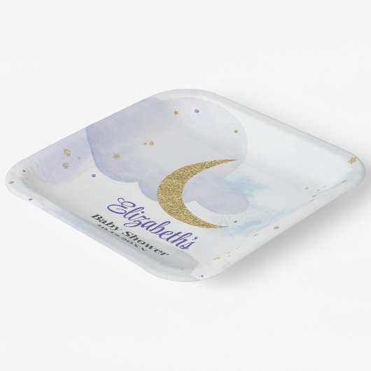 Assiettes En Carton Baby shower Lune Parties scintillant d'or (Angulaire)