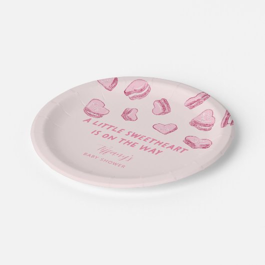 Assiettes En Carton Baby shower Macarons petit coeur rose amoureux (Angle)