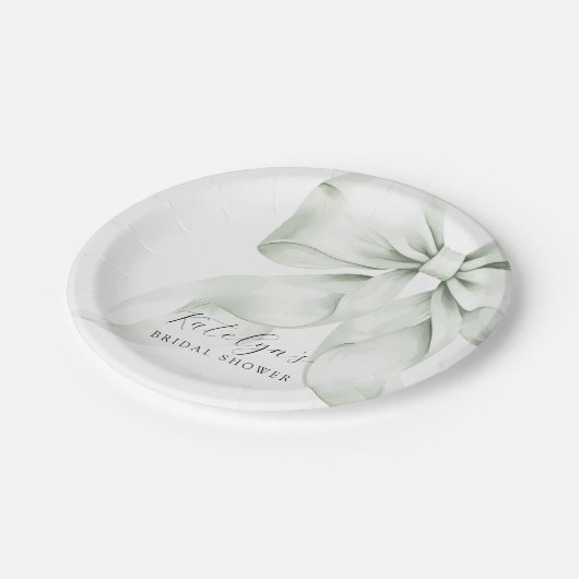 Assiettes En Carton Baby Shower Mariage au Ruban Vert (Angle)