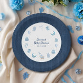 Assiettes En Carton Baby shower Marine Denim Blue Jean