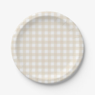Assiettes En Carton Baby Shower Marron Beige Gingham Rustique Correspo