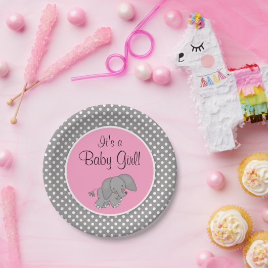 Assiettes En Carton Baby shower mignon de fille d'éléphant rose (Fête)