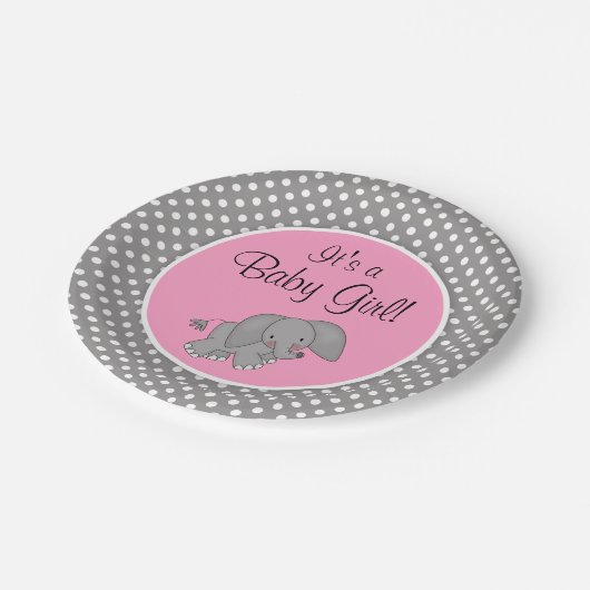 Assiettes En Carton Baby shower mignon de fille d'éléphant rose (Angle)
