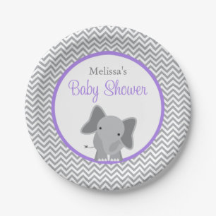 Assiettes En Carton Baby shower mignon de pourpre de Chevron
