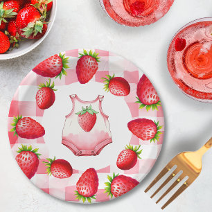 Assiettes En Carton Baby shower mignon En vichy fraise Vintage