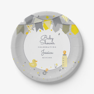 Assiettes En Carton Baby shower mignon Gris Jaune Genre Neutre Moderne