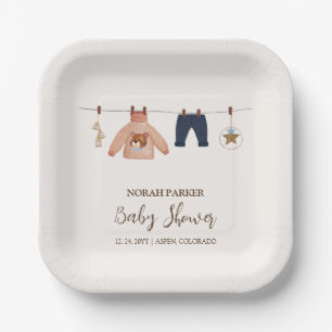 Assiettes En Carton Baby shower minimal Boho Boy Winter Clothesline