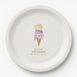 Assiettes En Carton Baby shower minimal de glace à petite fleur