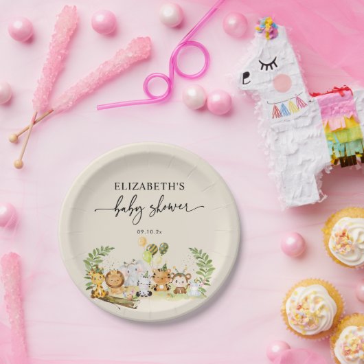 Assiettes En Carton Baby shower minimal mignon des animaux de la jungl (Fête)
