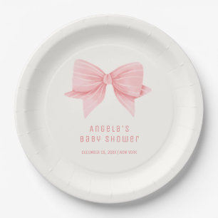 Assiettes En Carton Baby-Shower Minimaliste avec un Nœud Papillon Rose