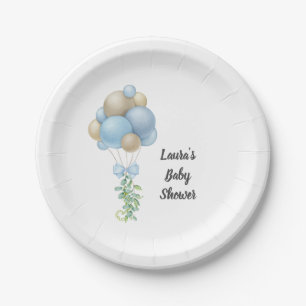 Assiettes En Carton Baby shower minimaliste Bleu Bleu Garçon