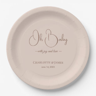 Assiettes En Carton Baby-Shower Minimaliste Moderne Rose Poudré