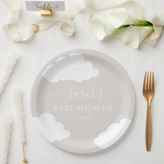 Assiettes En Carton Baby shower minimaliste nuages (Mariage)