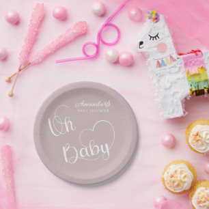 Assiettes En Carton Baby shower minimaliste rose pour petite fille