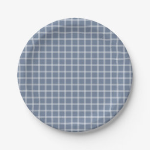 Assiettes En Carton Baby Shower Mixte à Carreaux Simples Bleu