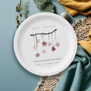 Assiettes En Carton Baby shower mobile Bleu Simple Rose Star