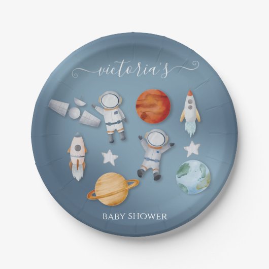 Assiettes En Carton Baby shower mobile des astronautes spatiaux (Devant)