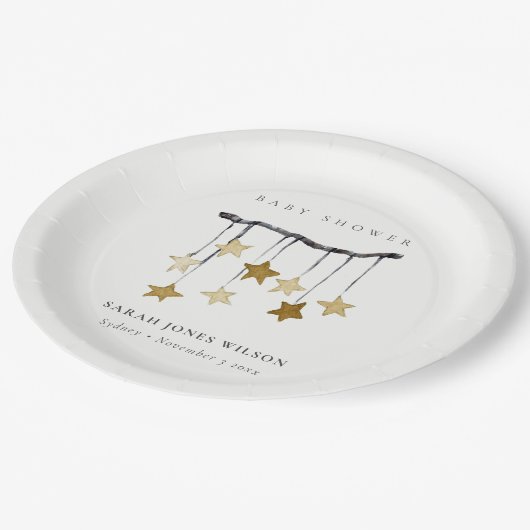 Assiettes En Carton Baby shower mobile simple jaune neutre étoile (Angle)