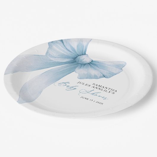 Assiettes En Carton Baby shower moderne Blue Bow (Angle)