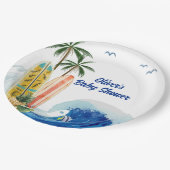 Assiettes En Carton Baby shower moderne Blue Ocean Wave Surboard (Angle)