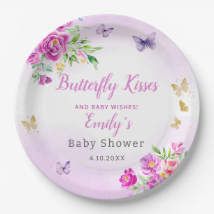 Assiettes En Carton Baby shower moderne Boho Watercolor Butterfly Girl