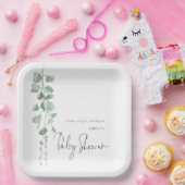 Assiettes En Carton Baby shower moderne de nom Eucalyptus (Fête)