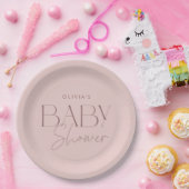 Assiettes En Carton Baby shower moderne élégant rose Script fille (Fête)